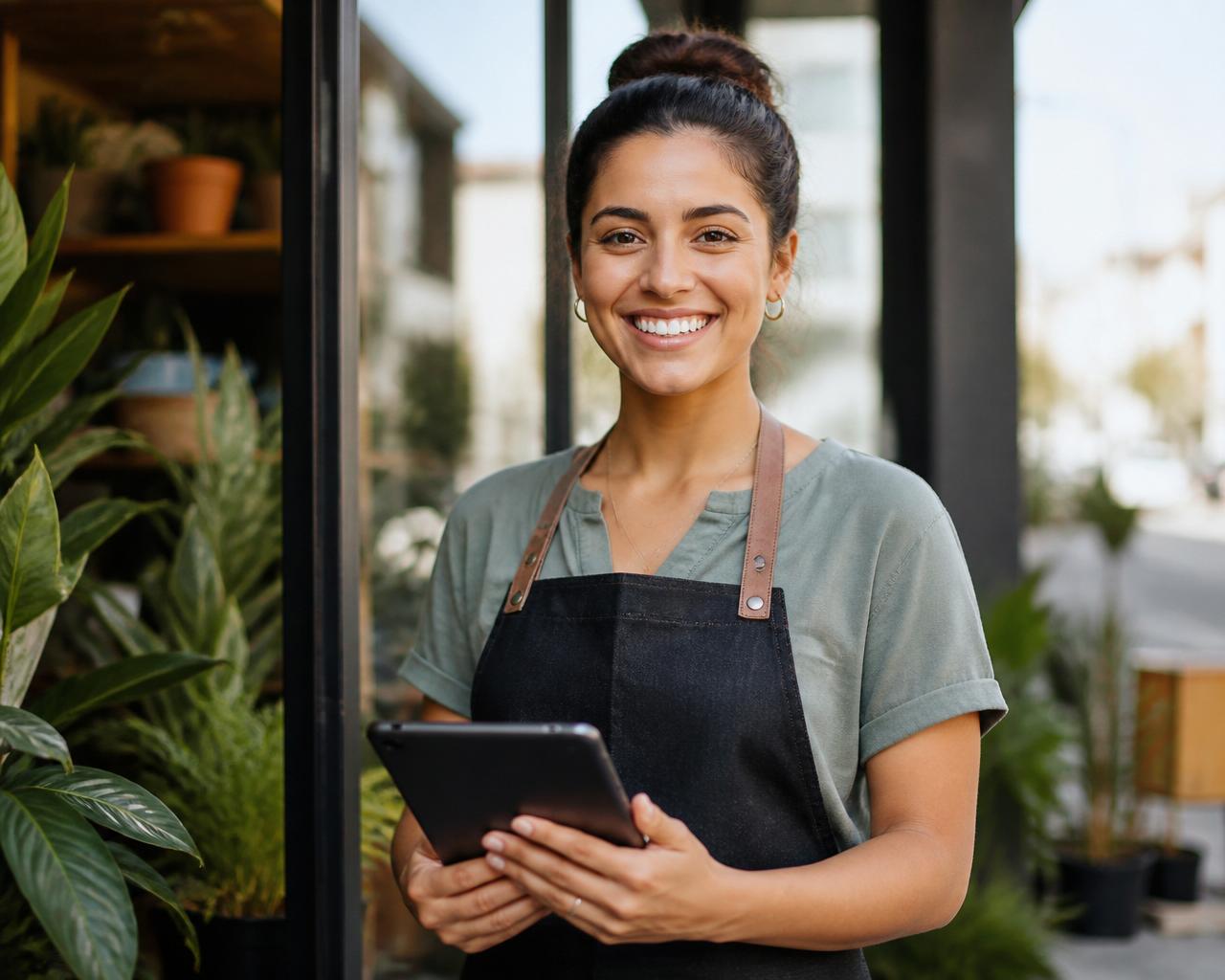 A friendly local worker helping at a small business storefront